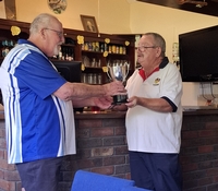 Dave Driver receives the trophy after our fine John Elmer Cup win over Lindfield Bowls Club